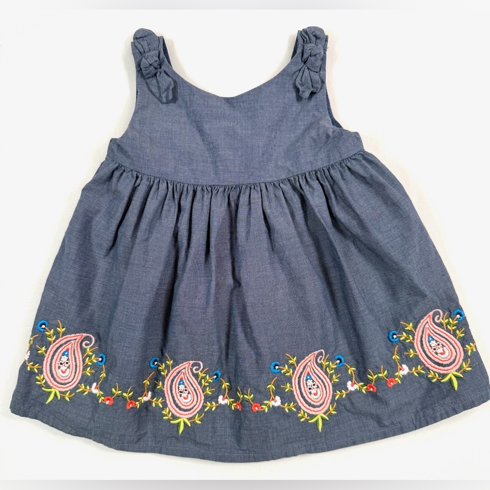 JANIE AND JACK Baby Girls' Chambray Paisley Floral Embroidered Boho Dress 3-6M